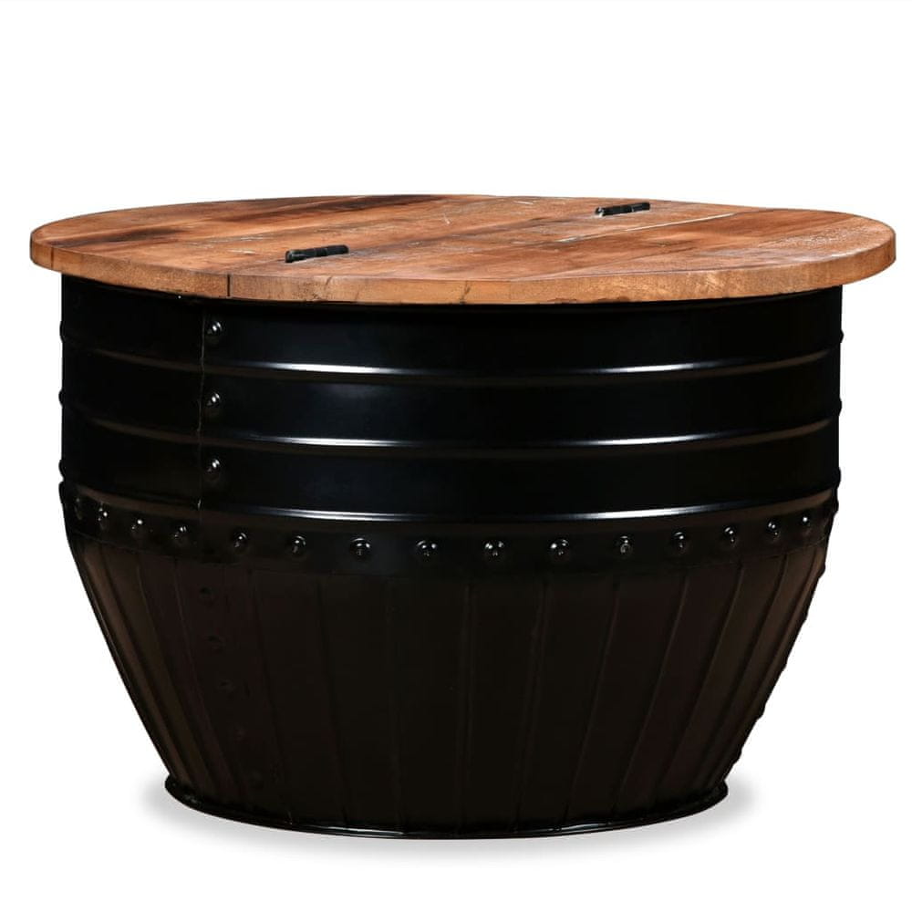 Petromila vidaXL Konferenčný stolík, recyklovaný masív, čierny, tvar sudu